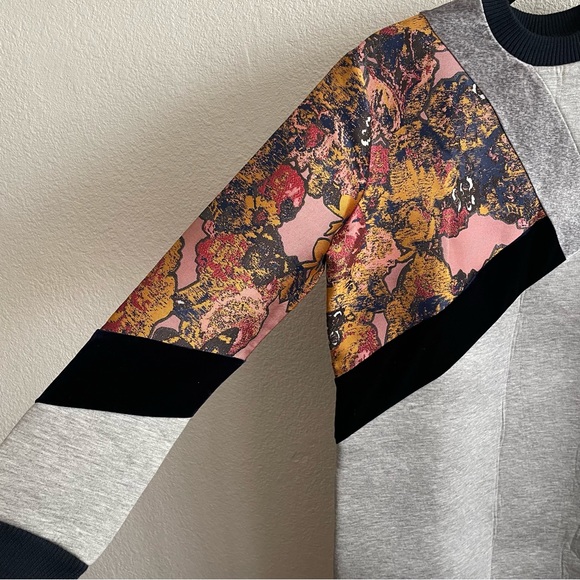 NWT ASOS WHITE Gray Sweat Midi Dress With Floral Jacquard and Velvet Insert - Picture 6 of 11